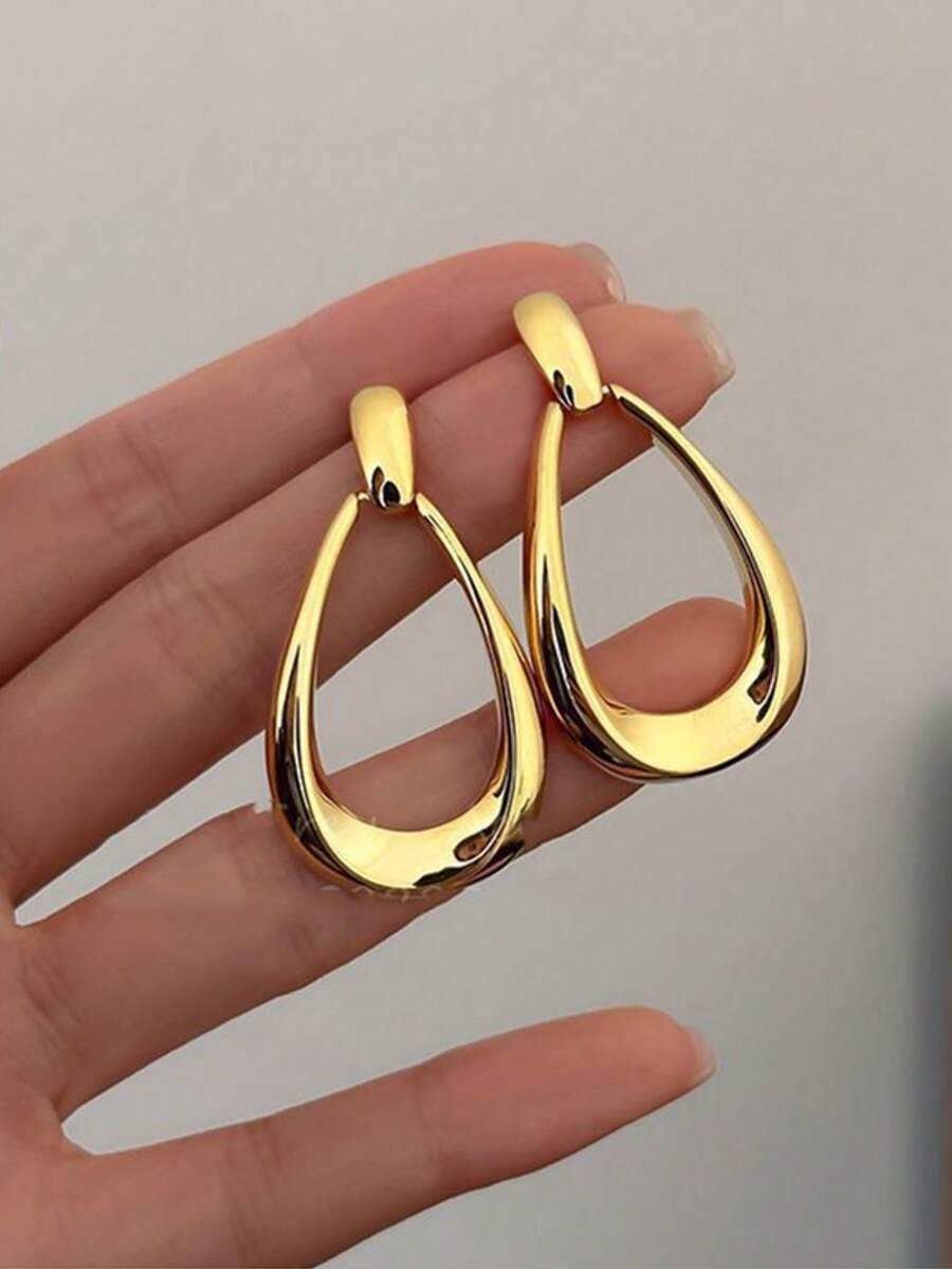 1pair Simple French Style High-End Geometric Earrings, Stylish & Luxurious, Suitable For Daily, Parties, Vacations For Women Fashionable Elegant All-Season Jewelry Daily Wear Jewelry Simple Stylish Party Jewelry Minimalist Versatile Gift Jewelry Minimalist Office Accessories  Light Luxury Elegant All-Season Jewelry - 水滴 - 查看 1
