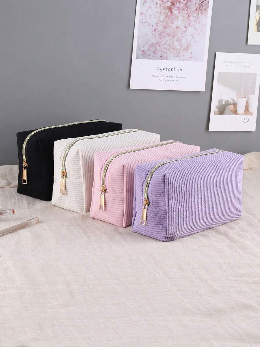 1/2pcs Large Capacity Corduroy Pencil Pouch, Simple Solid Color Pencil Pouch, Essential Supplies For Student Stationery Storage.,Pencil Case,Pencil Pouch,School Bag