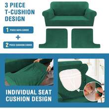 Sofa Cover 3 Piece T Cushion Loveseat Slipcovers Thick Velvet Couch Cover Stretch T Cushion Sofa Covers For 2 Cushion Couch With 2 Individual T Cushion Covers Washable, Stone Blue - 綠色 - 查看 10