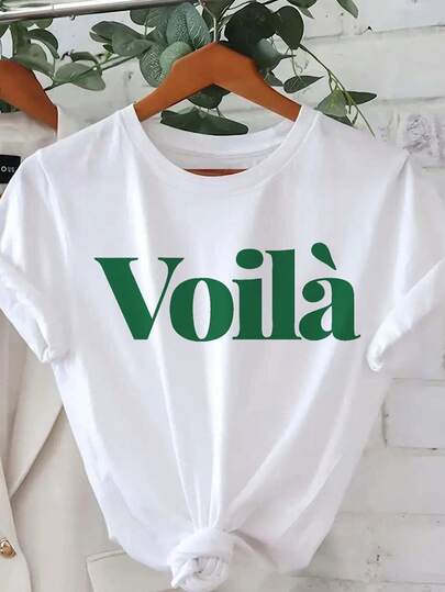 字母V字印花短袖T恤，女性春夏之选！