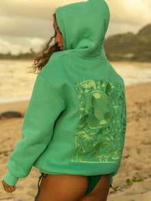 Embroidered Hoodie, Y2K Pullover, Sweatshirt, Hoodie, Casual Style, Size Is Relatively Small - màu xanh lá - Xem 2