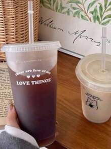 1/2pcs 700ml Or 470ml PP Coffee Cup, Portable Cartoon Straw Cup, Ice Caffe Americano Cup, Couple Water Bottle Back To School