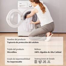 1 Pieza Cubre Colchón (Sin Funda de Alohada)con Bordes Elásticos Resistente a las Manchas,Transpirable y Lavable para Colchón Individual Matrimonial Queen King Color Blanco - Blanco - Ver 7