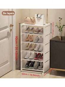 1 Stück einfaches Schuhregal für den Hauseingang, mehrstöckiger staubdichter Schuhaufbewahrungsschrank, platzsparend für Wohnung/Miethaus - Verschiedenfarbig - Übersicht 2