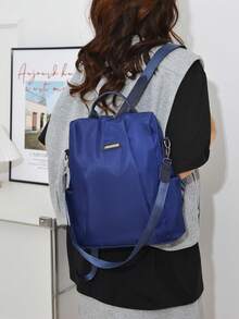 大容量纯色学院风防盗背包 - 藏蓝色 - 查看 10