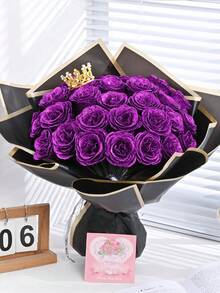 20/10支闪亮玫瑰花束，DIY人造闪光玫瑰花束，红色仿真花，人造玫瑰，永不凋谢的闪亮人造玫瑰花束，适用于周年纪念、订婚、结婚礼物、家居装饰、办公室和厨房装饰、派对装饰、房间装饰、情人节装饰、母亲节装饰、情人节礼物、生日礼物、毕业礼物（不含礼品袋） - 彩色 - 查看 3