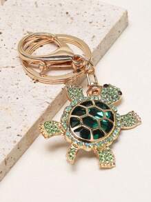 Cute Sea Turtle Keychain Lightweight Skeleton Design Full Colorful Rhinestone Inlaid Animal Turtles Charms Dangle Keyring Jewelry Metal Alloy Car Key Holder Handbag Backpack Ornament Accessories Gift For Friends