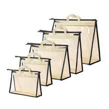 6 piezas de bolsas protectoras de polvo transparentes y no tejidas para bolsos, organizador de almacenamiento de bolsos con cremallera y asa, bolsa colgante para el armario, accesorios para bolsos