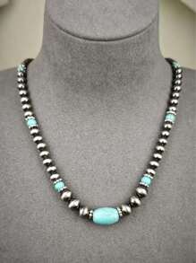 Collana vintage in turchese, gioielli con perle in stile western country con finitura argento per donna