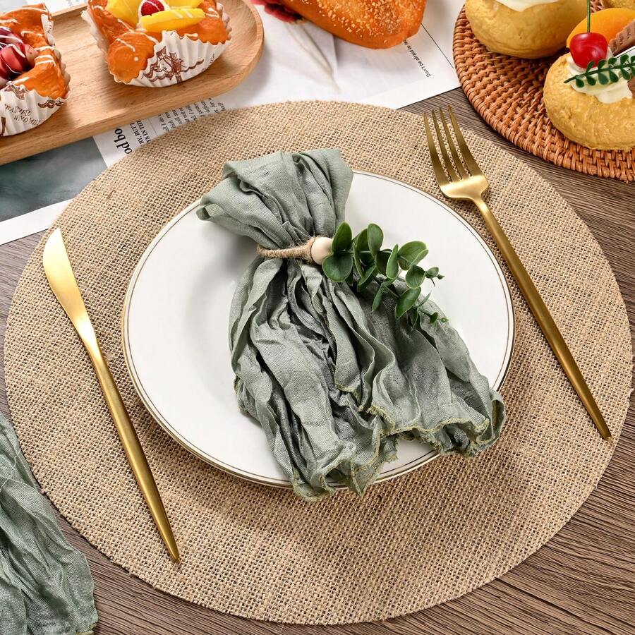 3pcs Thick Burlap Round Placemats, Rustic Farmhouse Woven Brown Linen Heat-Resistant Placemats For Wedding Party Kitchen Dining Table Decor, 11.8 Inches