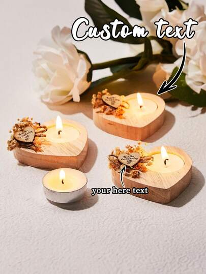 Personalized Wood Heart Candle Holder, Personalized Wedding Candle, Wooden Holder, Wedding Favors For Guests, Favors Heart,Home Harmony