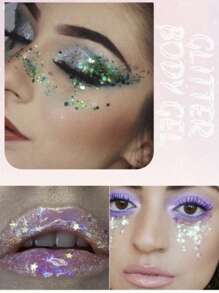 1PC Cosmetics Glitter Cream, Glitter Jelly, Festival Night Club Party Carnival Performance Body Makeup Products Head Face Body Painting Decoration Products Hair Nails Color Flash Film (The Bottle Caps Are Randomly Distributed In Gold And Silver)