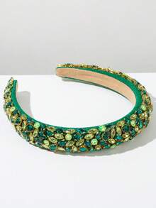 1pc Solid Color Velvet Sponge Padded Headband Women's Retro Luxurious Rhinestone Decor Shiny Party/Wedding Hair Accessory - Multicolor - View 9