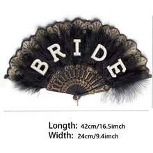 1 pieza Abanico artificial de plumas y perla con lámina de oro (16.5 pulgadas/42cm), plumas de un solo lado, incluye colgante, abanico artificial de plumas para novia, decoración para despedida de soltera y boda, apto para accesorios de disfraces y decoraciones de fiesta, boda, negro/blanco