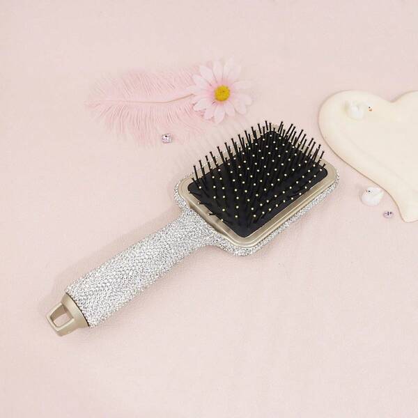 1pc Lightweight Luxury Diamond Inlay Air Cushion Long Handle Comb, Elegant & Generous Detangling Hair Brush, Anti-Static & Volumizing