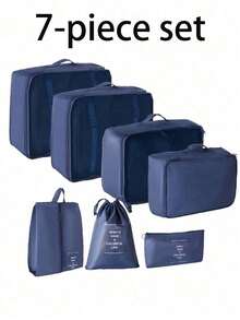 7-11件旅行收纳套装，包括防水洗漱包、化妆包、内衣袋、鞋袋、内衣和袜子收纳袋、防水压缩袋、可折叠衣物收纳袋，适用于行李、旅行、夏季收纳