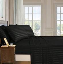 Elegant Comfort, Softest, Coziest 6-Piece Sheet Sets! 1500 Hotel Quality Luxurious Wrinkle Resistant Damask Stripe Bed Sheet Set, Black - Bedding 2025 - 黑色 - 查看 9