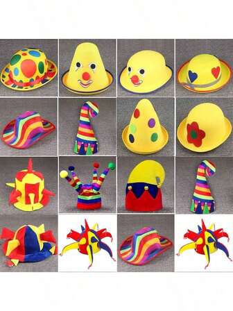 马戏团小丑帽魔术表演派对用品服装道具尖顶帽高顶礼帽波尔卡圆点多彩娱乐活动装扮万圣节