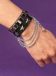 Xiacheng 1/3pcs Punk Rock Studded Bracelet Set, Goth Spiked PU Leather Cuff Bangle, 80s Wristband Bracelets Adjustable For Men Women