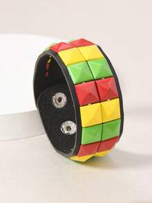 1 件休闲时尚朋克多色方形铆钉手链，男女适用，街头风格夜总会万圣节配饰，简约皮革首饰，展现独特个性 - 彩色 - 查看 21