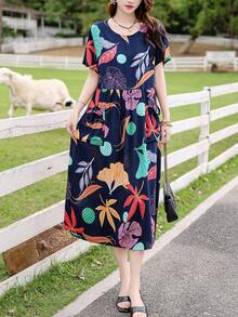 Nuevo vestido casual y elegante con estampado para mujer - Azul lavado oscuro - Ver 7