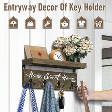 Key Holder Wall-Mounted Key And Mail Holder, Wooden Key Rack Key Holder For Wall With 4 Double Key Hooks, Rustic Wall Storage Home Decor For Entryway Living Room - 4 Hooks - View 3