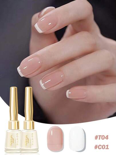 KAMUA 15ml 法式美甲凝胶指甲油套装 - 2瓶裸色、粉色和白色凝胶指甲油，适用于美甲沙龙，持久耐用，需配合UV灯使用，适合春夏美甲，简约精致风格，女士美甲礼物