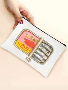 1 Pc Vintage Sardine Can Clutch Bag.Retro Kitchen-Inspired Women's Canvas Bag.Playful Sardine Print Purse Featuring. Unique Statement Accessory For Casual Outings And Themed Parties.Perfect Travel Accessories And Travel Essentials.Vacation Summer Holiday Back To School School Stuff Bag For School Travel Bag For Women Makeup Bag For Travel - White - View 3
