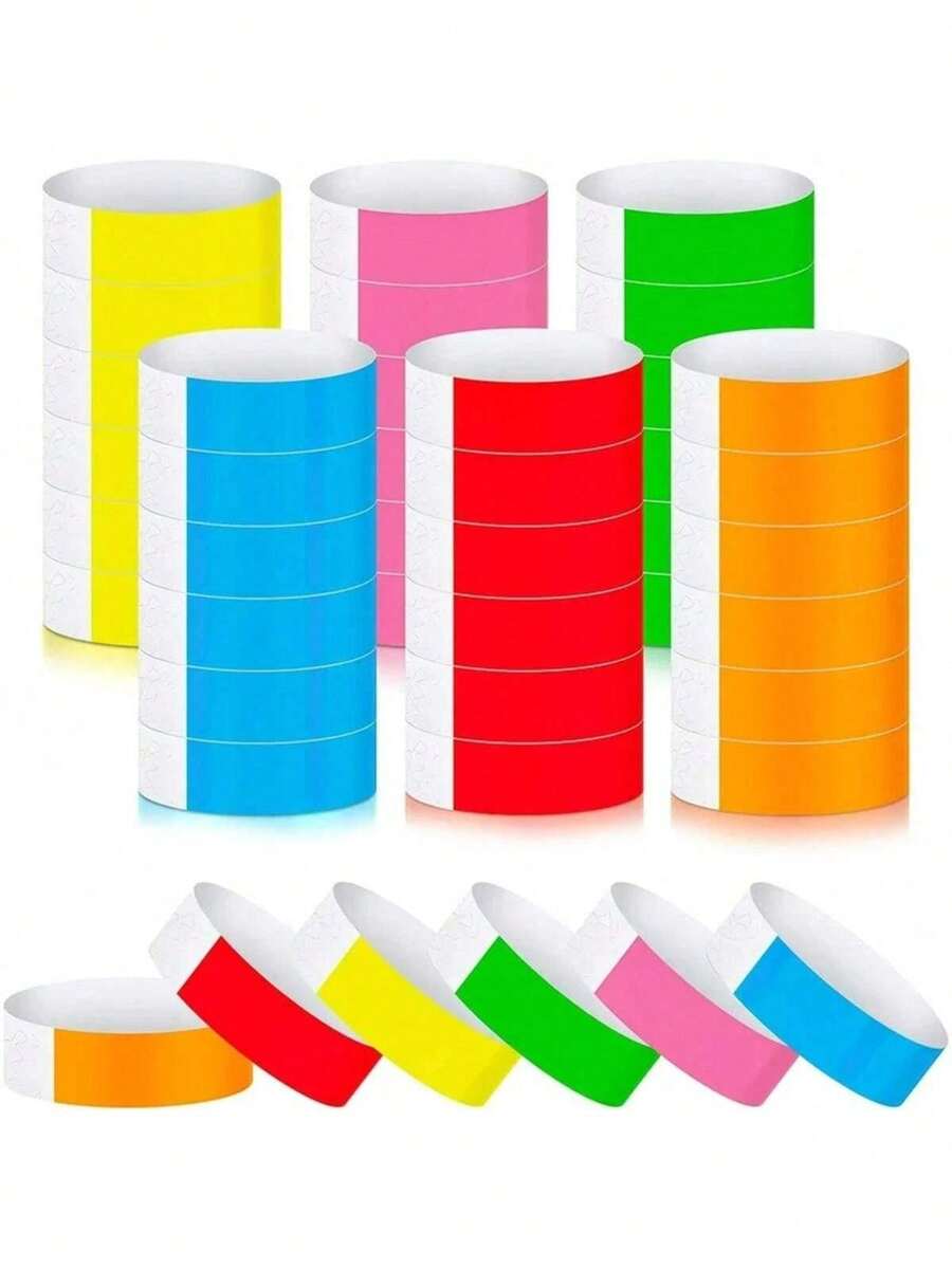 100/500pcs Paper Wristbands, Waterproof Neon Wristbands, Adjustable Wristbands, Concert, Party, Amusement Park, Festival, Christmas And Halloween Ticket Wristbands - Multicolor - View 1