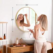 Round Mirror, Round Bathroom Mirror For Over Sink, Black Metal Frame Round Wall Mirror, Circle Mirrors For Wall, Bathroom Vanity Mirror, Decorative Mirrors For Living Room, Bedroom, Entryway - 金色/24 - 查看 2
