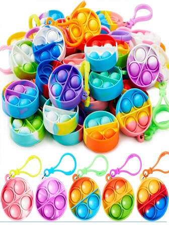 5/10/20/30pcs/Set Random Color Silicone Chain & Plastic Buckle Bubble Wrap Keychain Anti-Stress Toy Set, Party Keyring Gift