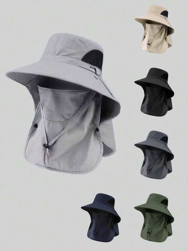 1 Piece Unisex Solid Color Sun Protection Neck Cover Outdoor Wide Brim Bucket Hat For Hiking, Fishing, Vacation, Suitable For Daily Outdoor Activities