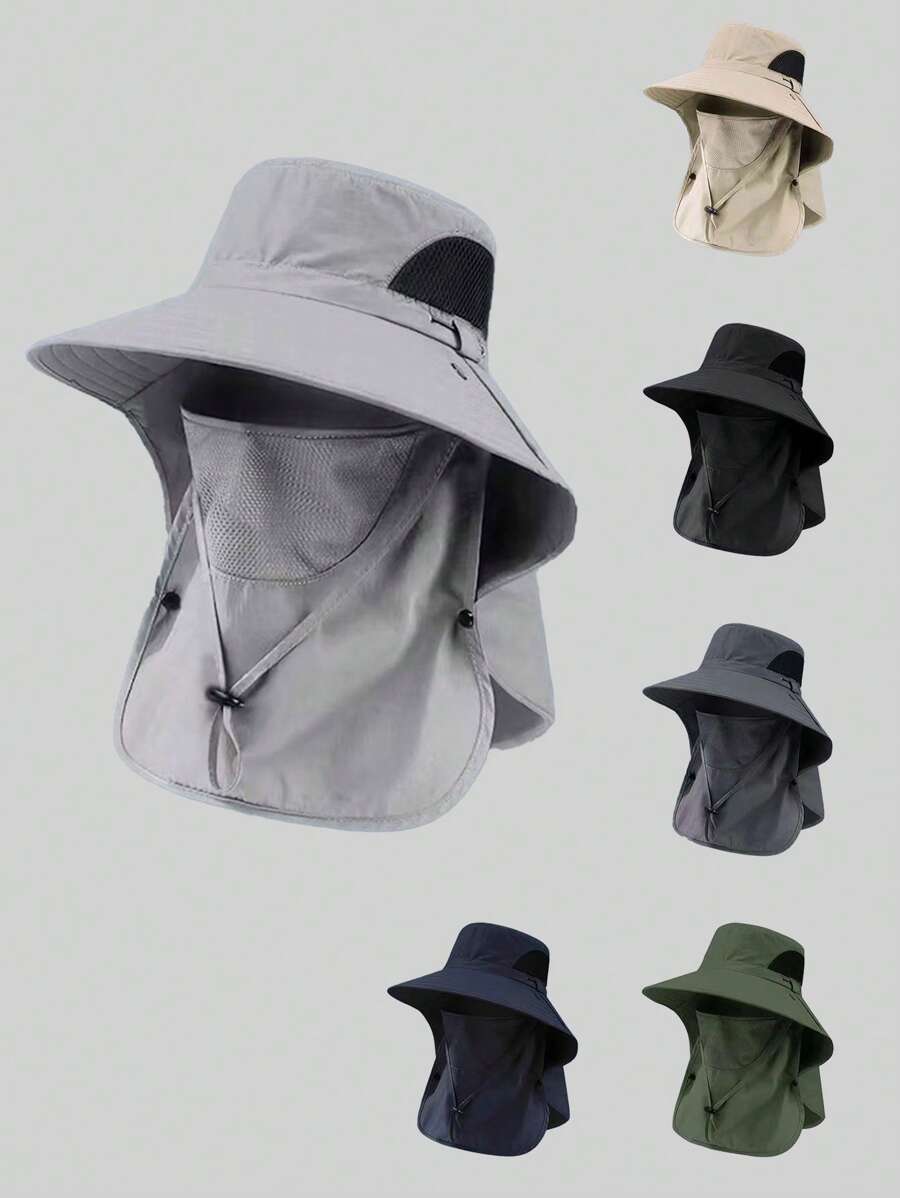 1 Piece Unisex Solid Color Sun Protection Neck Cover Outdoor Wide Brim Bucket Hat For Hiking, Fishing, Vacation, Suitable For Daily Outdoor Activities