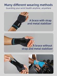 1 件式腕管护腕，带可拆卸金属夹板稳定器和绑带的掌心支撑，可调节腕夹板，男女适用