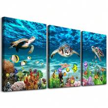 1/3pcs Canvas Wall Art For Living Room Large Size Wall Decor For Bedroom Bathroom Wall Decoration Blue Ocean Sea Turtle Paintings Modern Shark Pictures Artwork Office Decor Framed/ Unframed - Multicolor - View 19
