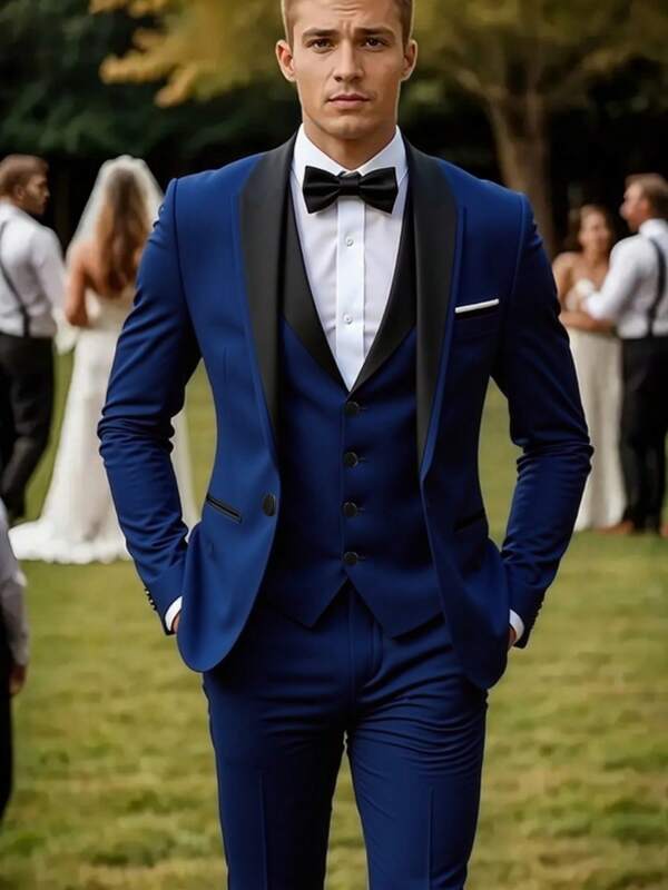 3 Pcs Men's Spring Quality Business Suit Male Slim Fit Solid Color Groom's Tuxedo Men Casual High Quality Office Formal Wear Dress Blazers Jackets Vest Trousers