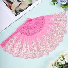 Folding Hand Fan Handheld Folding Fan Women Wedding Decoration Dancing Party - 粉色 - 查看 4