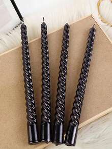 Set de 4 lumânări conice negre, bețișoare lungi fără picătură, lumânări conice neparfumate cu ardere curată, sfeșnice lucioase asemănătoare metalului pentru nuntă, cină