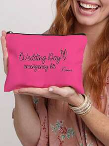 1pc Customizable Bride Wedding Day Emergency Kit Makeup Bag - Personalized Polyester Cosmetic Pouch, Lightweight Zippered Organizer, Machine Washable, Fade Resistant, Foldable - Fashion Style White Toiletry Bag - Beige - View 8