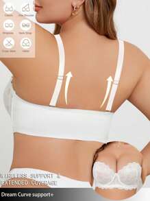 Sujetador de lencería cómodo con parches de encaje, botones laterales y tirantes desmontables, para múltiples formas de usar, para tallas grandes de mujer