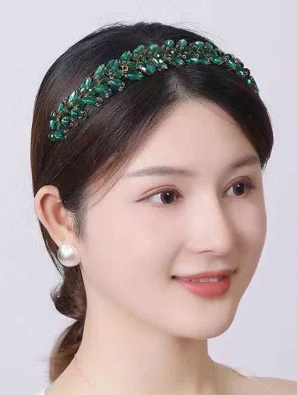 1pc Green Gem Headband, Bridal Hair Accessory, Women & Girls Headpiece For Wedding, Suitable For Daily, Wedding And Various Festivals Hairband Hair Hoop