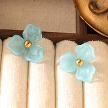 1 Pair 18K Colored Flower Resin Stud Earrings For Women, Fashionable & Fresh Style, Suitable For Party, Date & Office Wear