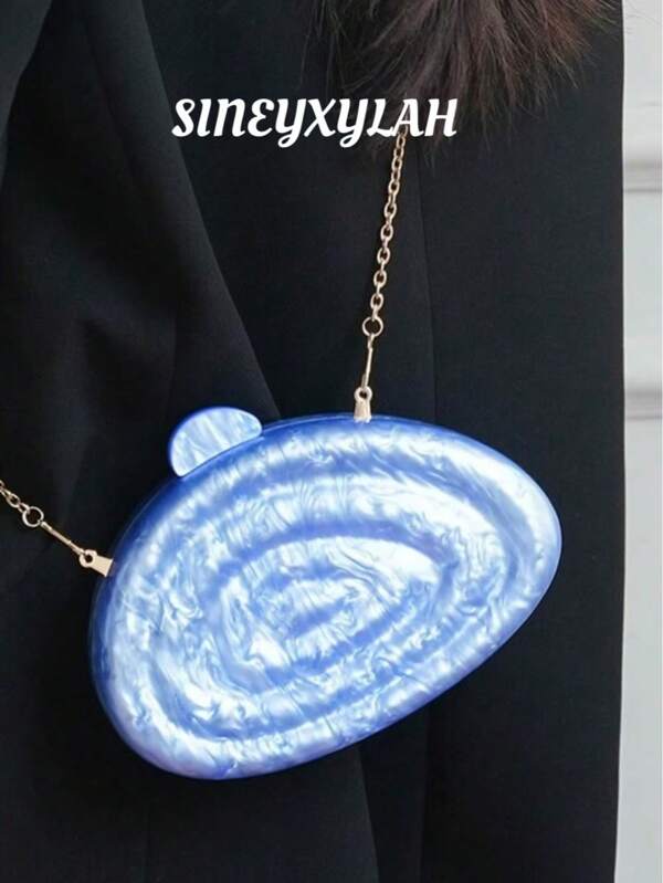 Bolso de noche/sobre de mujer de acrilico con diseño irregular de concha, de moda, con cadena, para bodas, con estampado espiral azul