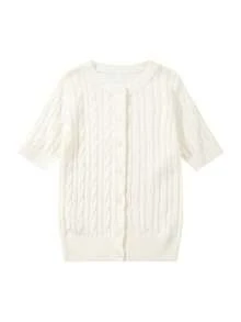 Knit Short Sleeve Sweet & Soft Fitted Cardigan Sweater Top - White - View 2