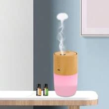 300ml Wood Grain Aroma Diffuser, Humidifier, Air Purifier, 7-Color LED, 2 Spray Modes, 2 Essential