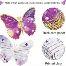 12pcs/Pack German Language Birthday Invitation Cards, Butterfly Party Invitations, Birthday Party Invites For Girls & Boys, School Supplies, Back To School