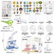Máquina para hacer insignias, máquina creadora de insignias DIY, máquina troqueladora de insignias de 55 mm redondo/35 mm redondo/forma de corazón, máquina para prensar insignias con piezas y pegatinas de insignias