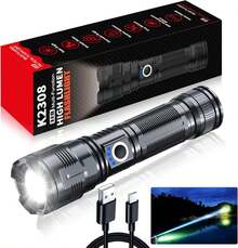 Flashlights High Lumens Rechargeable USB C Flash Light, Super Bright LED Flashlight, Long Beam,Tactical Flashlight Powerful For Emergency, Camping - Black - View 1