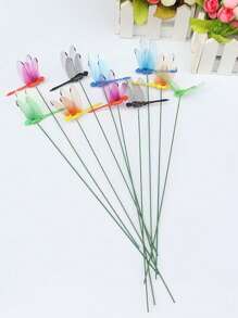 10pcs-3d Simulation Flower Dragonfly Stake Garden Decoration, Artificial Dragonflies With Stems,Micro Landscape Arrangement For Outdoor Dining Table-Color Random, For Garden/Shop/Home Wall Decoration Random Color,Wooden Post Dragonfly Garden Decorations, Waterproof Lifelike Dragonfly Suitable For Indoor/Outdoor