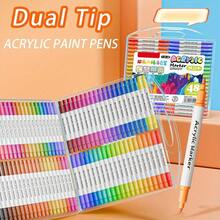 Acrylic Paint Pen, 48 Color Double Head Waterproof Paint Pen, Suitable For Rock Painting, Fabric, Metal, Glass, Wood, Canvas, Ceramic, Plastic, Advanced Art And DIY Crafts Supplies, Local Warehouse - 多色雙頭丙烯酸記號筆 - 查看 1